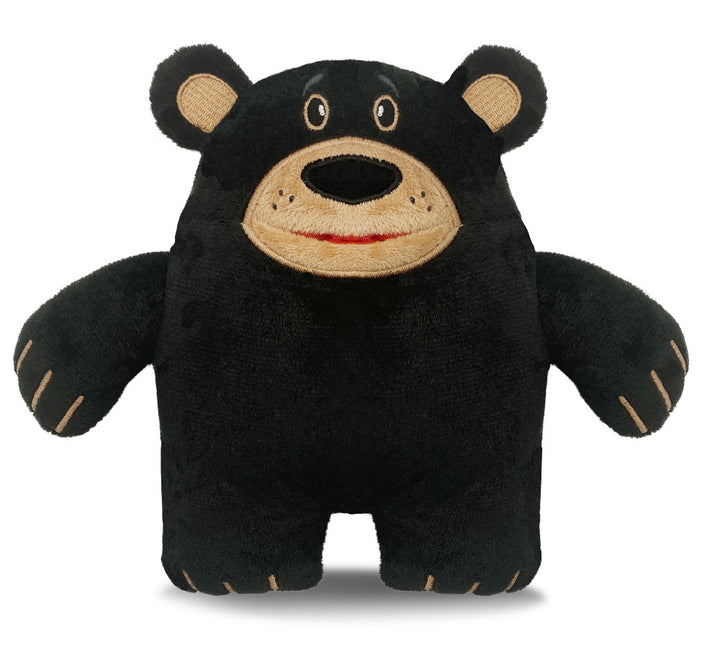 a black bear tooth fairy pillow with a large pocket mouth to hold a lost tooth.
