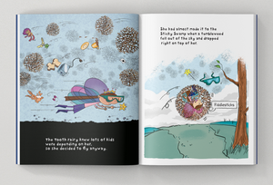 Tooth Brigade Storybook Sneak Peek Page - the tooth fairy gets stuck in a tumbleweed